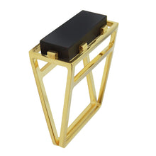 Load image into Gallery viewer, Gold square ring with black agate stone
