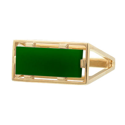 Gold square rings with green agate stone