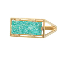 Load image into Gallery viewer, Gold rectangular ring with amaznite stone
