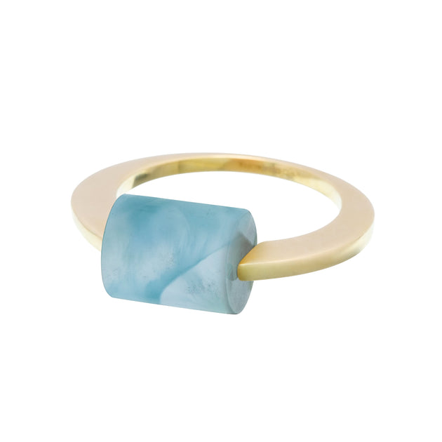 Gold ring with a cylinder cut amazonite ring