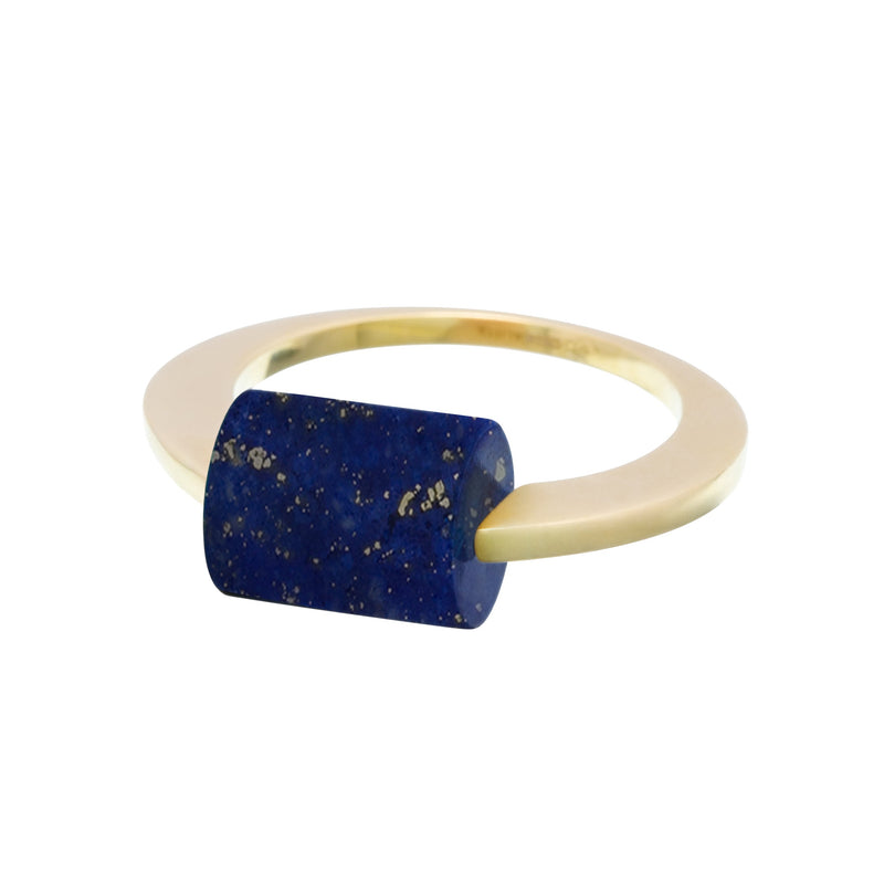 Gold ring with a cylinder cut lapis lazuli stone