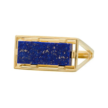 Load image into Gallery viewer, Gold square ring with lapis lazuli stone
