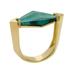 Gold ring with malachite in rhombus cut
