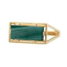 Load image into Gallery viewer, Gold square ring with malachite stone
