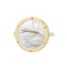 Load image into Gallery viewer, Gold ring resembling a ship porthole with a round rutile quartz
