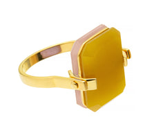 Load image into Gallery viewer, DECO SANDWICH YELLOW JADE + PINK OPAL RING
