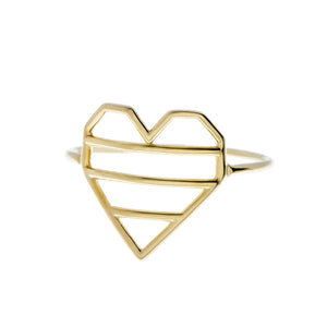Gold striped heart shaped ring