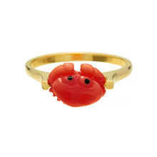 Load image into Gallery viewer, Gold ring with mini red crab shaped coral front view
