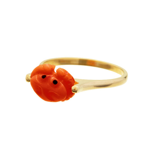 Gold ring with mini red crab shaped coral