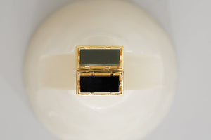 Gold square rings with jasper stone and black agate