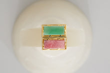 Load image into Gallery viewer, Gold square rings with crisopas and rhodonite stones

