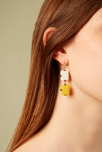 Load image into Gallery viewer, DECO SANDWICH WHITE AGATE + YELLOW JADE EARRINGS
