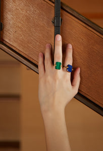 DECO SANDWICH MALACHITE + BLACK AGATE RING